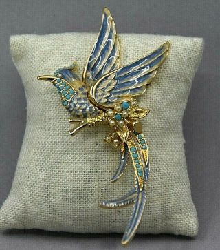 Nolan Miller Gold Tone Exotic Bird Brooch With Enamel And Rhinestone Accent