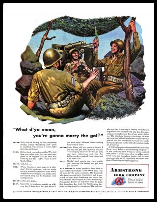 1943 Armstrong Cork Company Vintage Print Ad Soldiers Wwii Art Frank Godwin
