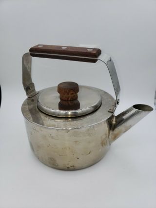 Vintage Farberware Metal Teapot With Wooden Handle