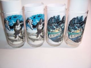 4 Coca Cola King Kong Drinking Glasses Limited Edition 1976