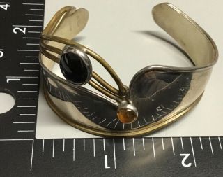 Vintage Groves Modernist Sterling Silver Cuff Bracelet With Onyx Cabochon