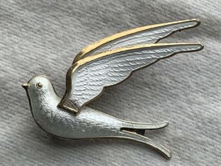 Vintage Bernard Meldahl Norway Sterling Enamel Dove Bird Brooch