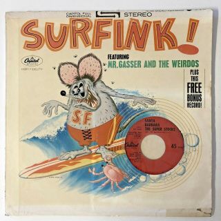 " Surfink " Orig Stereo Lp,  Bonus Promo 45 (1964) Ed " Big Daddy " Roth Rat Fink