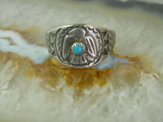 Fred Harvey Era Sterling Silver Thunderbird Ring Sz 6.  5 Turquoise Accent