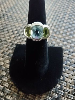 Judith Ripka Sterling Silver Peridot & Blue Topaz Ring Size 6