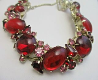 WEISS EXQUISITE RED/PINK RHINESTONE BRACELET AND EARRINGS 2