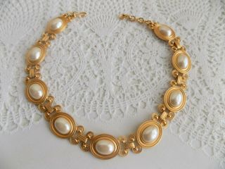 Vintage Monet Gold Tone Necklace With Faux Pearls Medallions