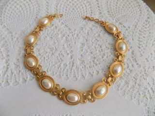 Vintage Monet Gold tone Necklace with faux pearls medallions 2