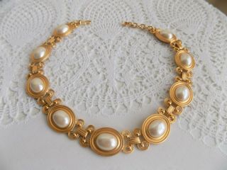 Vintage Monet Gold tone Necklace with faux pearls medallions 3