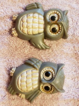 2 Vintage Plastic Refrigerator Fridge Owl Magnets