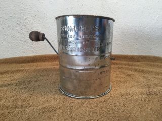 Bromwell Tin Flour Sifter Hand - Crank 3 Cup Measure Vintage Metal Made In Usa