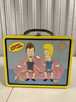Mtv Beavis And Butt - Head Tin Lunch Box Sitting On Couch Eating Nachos