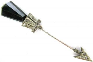 Art Deco Faceted Black Glass & Sparkling Ice Rhinestone Stick Pin