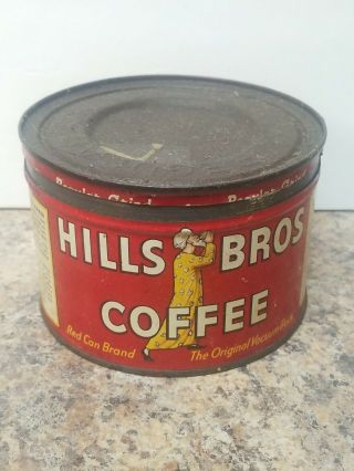 Vintage Hills Bros Brothers 1 LB Coffee Can Tin With The Lid 3