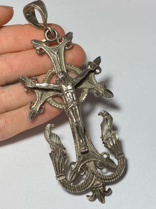 Large Sterling Silver 925 Jesus Cross Crucifix Necklace Charm Pendant