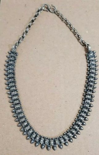 Vintage Sterling Silver Old/antique Chain Link Collar Necklace - 16 1/2 ",  Signed