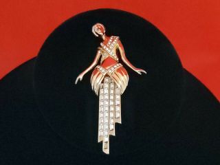 (b6) Vintage Attwood And Sawyer A&s Brooch Pin Crystal Woman Art Deco 2.  5