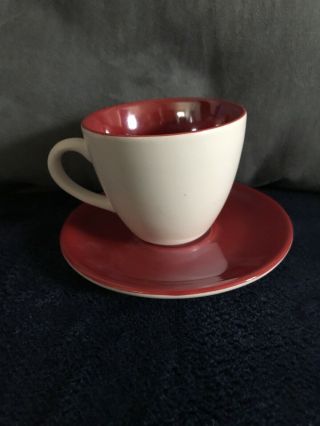Starbucks 2005 Metallic Red & White 3 Oz.  Demitasse Cup And Saucer Tea Coffee