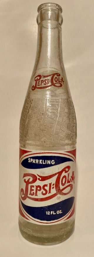 Vintage 12 Oz.  Soda Pop Bottle Pepsi Cola Red,  White & Blue Youngstown,  Ohio