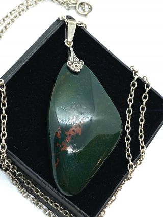 Antique Victorian Sterling Silver Bloodstone Agate Pendant Necklace