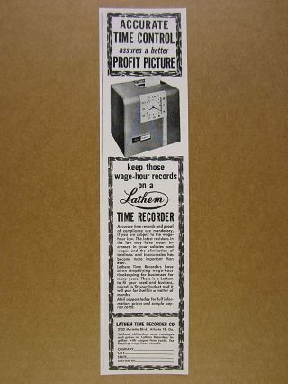 1963 Lathem Time Recorder Punch Clock Model 8800 Vintage Print Ad