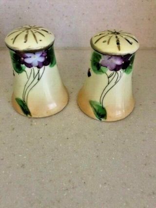 Vintage Nippon Hand Painted Salt And Pepper Shakers W/gold Trim