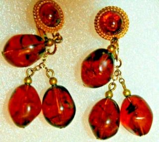 Stunning Crown Trifari Signed 2 Inch Lucite Dangle Clip On Earrings - Rare -.