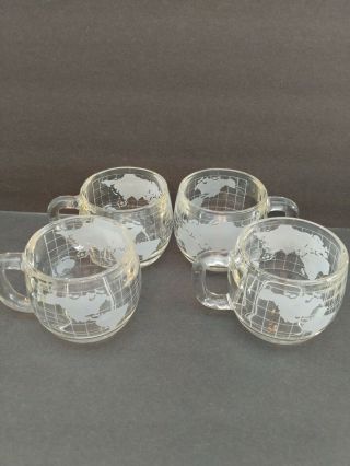 Vintage Set Of 4 Nestle Nescafe Glass Globe World Coffee Mugs Hot Cocoa Cups