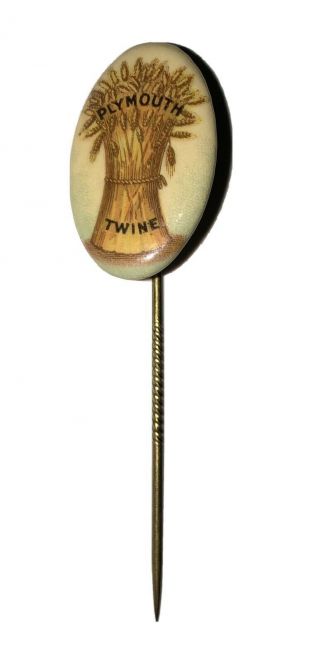 Vintage Plymouth Twine Rope Agricultural Advertising Celluloid Stickpin