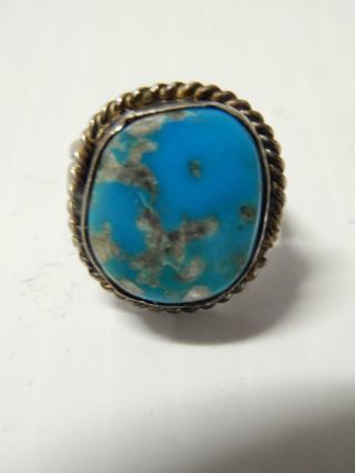 Lrg Stone Antique Vintage Navajo Indian Sterling Silver Turquoise Ring
