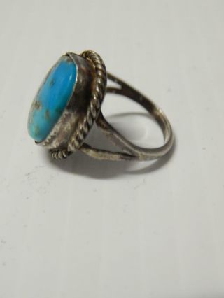 LRG STONE ANTIQUE VINTAGE NAVAJO INDIAN STERLING SILVER TURQUOISE RING 2