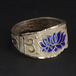 Vtg Sterling Silver - Blue Enamel Lotus Flower Floral Tapered Ring Size 11 - 1g
