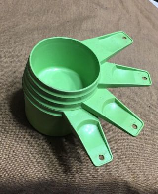 Set Of 4 Vintage Tupperware Lime Apple Green Nesting Measuring Cups