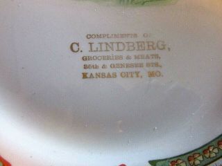 Antique 1911 Calendar Plate C.  Lindberg Kansas City MO Groceries & Meats Mallard 3