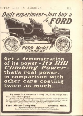 1905 Ford Model F Climbing Power Orig Vint Car Ad