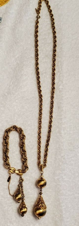 Vintage Monet Necklace Bracelet Set Bolero Style Gold Tone Signed Collectable