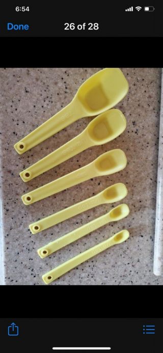 Vintage Yellow Tupperware Measuring Spoons Set Of 6