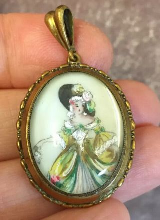 Vintage Jewellery Unusual ‘thomas L Mott’ Opening Photo Locket Painted Lady