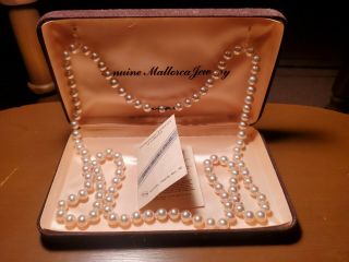 Vintage Mallorca Cream Pearls 38 " With Sterling Silver Clasp In Case