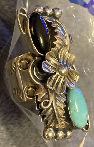 Vintage Native American Navajo Indian Turquoise & Sterling Ring,  C 11 - Size 8.  5