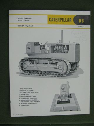 1963 Caterpillar D6 Series C Diesel Direct Drive Tractor 2 Page Brochure