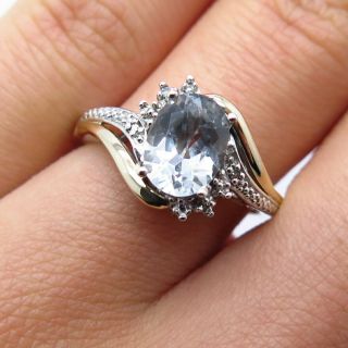 Alwand Vahan 925 Sterling Silver 10k Gold Topaz & Diamond Engagement Ring Size 7