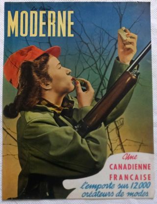 Vtg Ad 1945 Wartime Woman Army With Gun Rifle Lipstick C W A C French Canadian