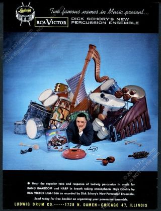 1959 Dick Schory Photo Ludwig Drums Congas Tympani Xylophone Vintage Print Ad