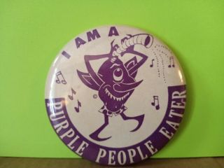 Vintage I Am A Purple People Eater Sheb Wooley 3.  5” Button Pin Pinback Vikings