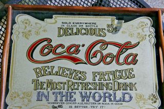 Vintage Coca Cola Mirrored Wooden Serving Tray " Relieves Fatigue " Coke Tray
