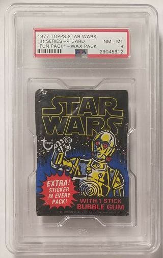 1977 Topps Star Wars 1st Series Wax Pack 4 Card Fun Pack Psa 8 Nm -