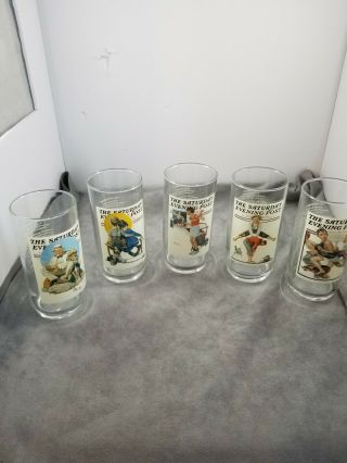 Complete Set Of 5 - Norman Rockwell The Saturday Evening Post Arby’s Glasses