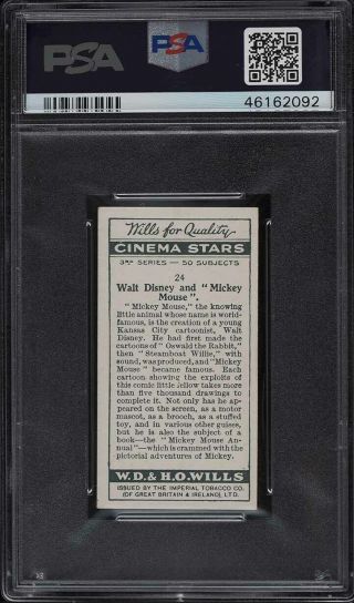 1931 W.  D.  & H.  O.  Willis Cinema Stars 3rd Series Walt Disney w/ Mouse 24 PSA 6 2