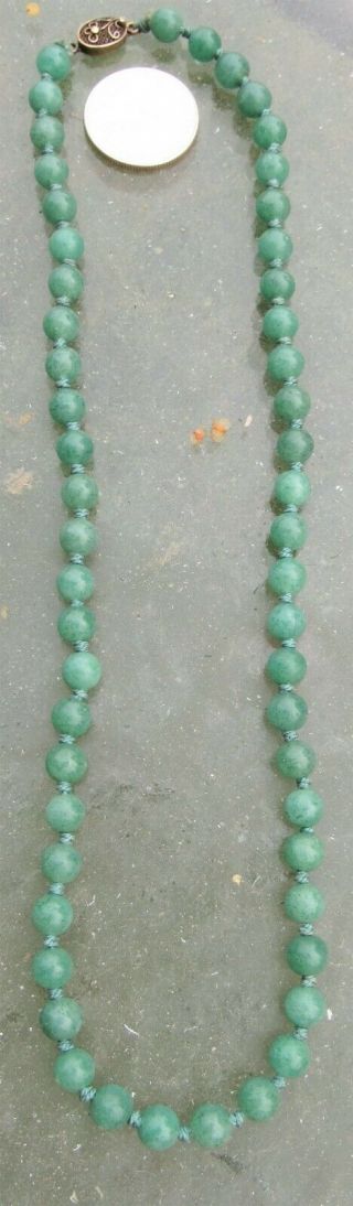 Fine Antique Vintage Chinese Jade Bead Necklace Silver Vermeil Clasp 27 Gram